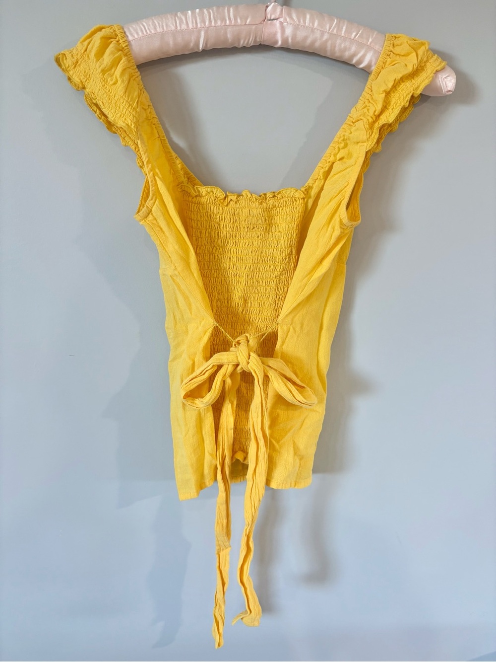 GUESS Yellow Babydoll Fitted Button-Front Ruffle Strap Top - Picture 2 of 5